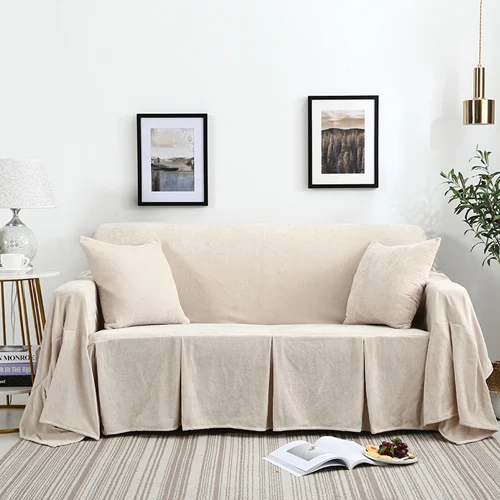 Beige white Двусторонний фланелевый чехол для дивана, кресло на двоих, диван, полотенце, три сиденья, диван, чехлы с юбкой, мягкий, удобный, толстый, прочный - Цвет: Beige white