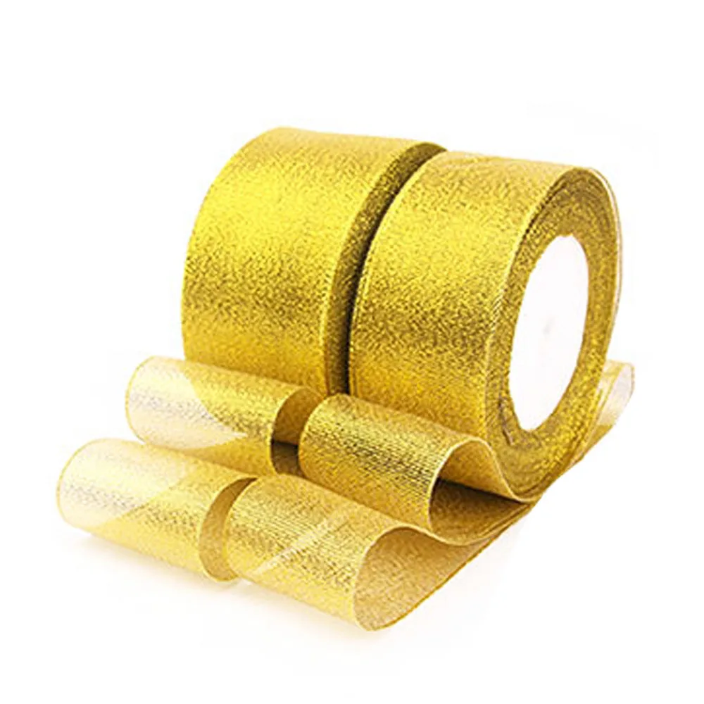 Gold 25 ярдов 22 м золотые Серебристые блестящие атласные ленты для DIY Рождественская Свадебная вечеринка украшение ремесло торт подарки бант упаковочная лента - Цвет: Gold