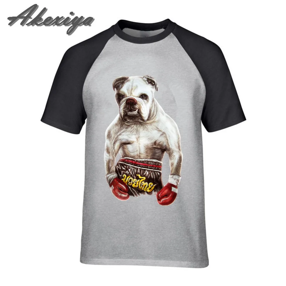 

Boxing English Bulldog Fighter killer dog t shirt white animal print fitness clothing men tops camiseta hombre manga corta