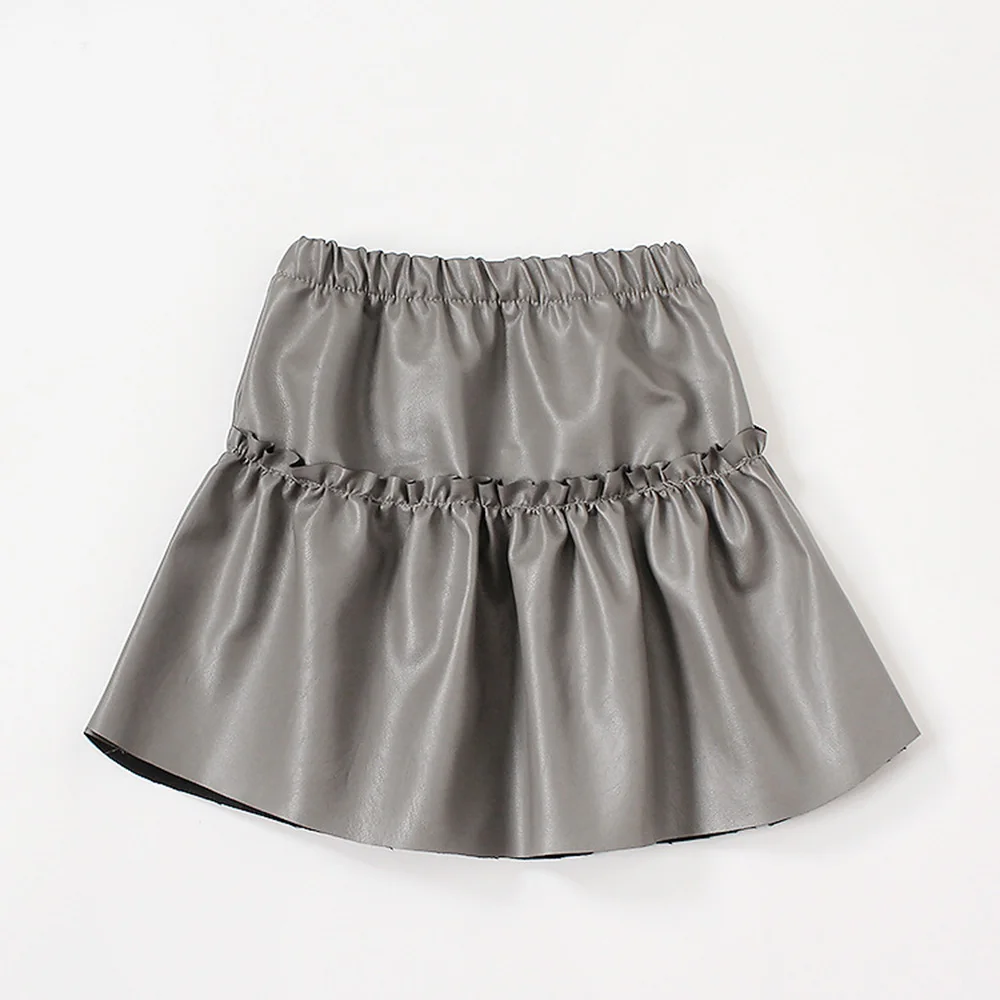 K06595Gray Welaken/детская одежда однотонные юбки из искусственной кожи для девочек модная одежда для детей ясельного возраста г. новые стильные мини-юбки для От 3 до 10 лет - Цвет: K06595Gray