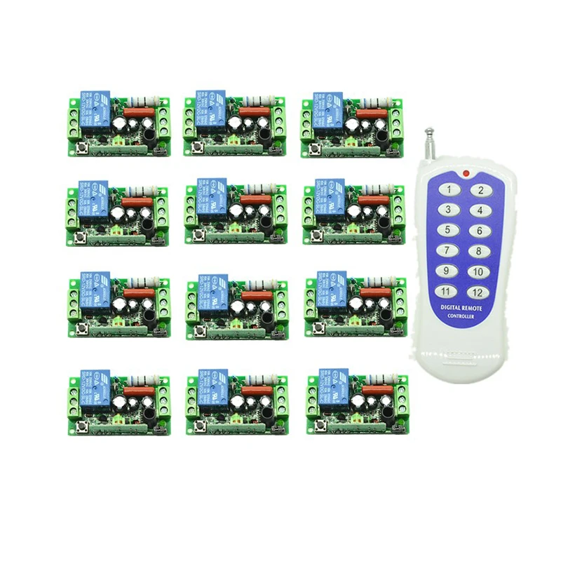 

AC220V 1CH 10A RF Wireless Remote Control Switch System teleswitch 12CH transmitter&12 receiver relay Receiver Smart Home Switch