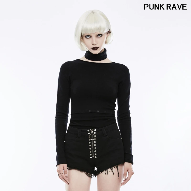 Fashion Womens Long Sleeve Lightweight Daily Collar Waist Split Sweater Gothic Rock Pure Color PUNK RAVE OPM-071TMF | Женская одежда