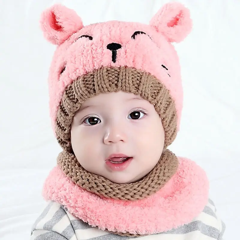 Adorable Hotest Toddler Infant Baby Girls Boys Warm Hat Winter Hooded Scarf Ear flap Knitted Cap Cute Gift Suit For 1-3 T | Детская