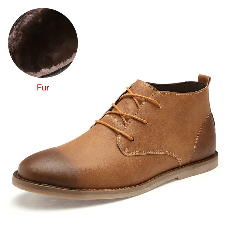 Fur Orange DEKABR/Брендовые мужские ботильоны; Новинка года; зимние ботинки из искусственной кожи на шнуровке; модная повседневная мужская обувь; дышащие осенние ботинки ручной работы - Цвет: Fur Orange