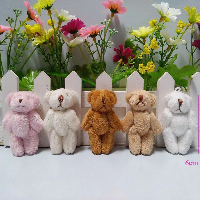 300PCS Mini Joint Bear Stuffed Plush Toys 6cm Teddy Bears Pendant Dolls Gifts Garment& Hair Accessories Wedding DIY CMR001