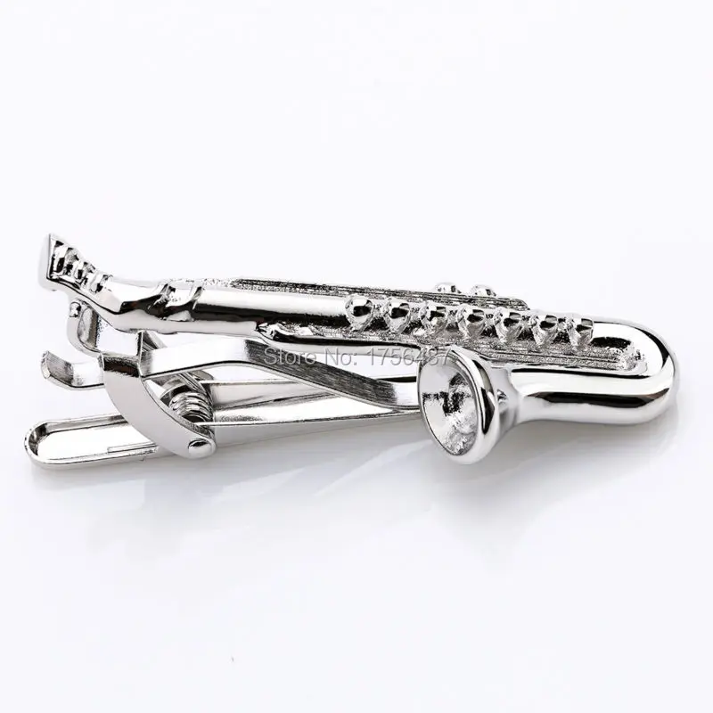 Лидер продаж золотистые и Серебристые музыкальные зажимы для галстуков Sax мужчин