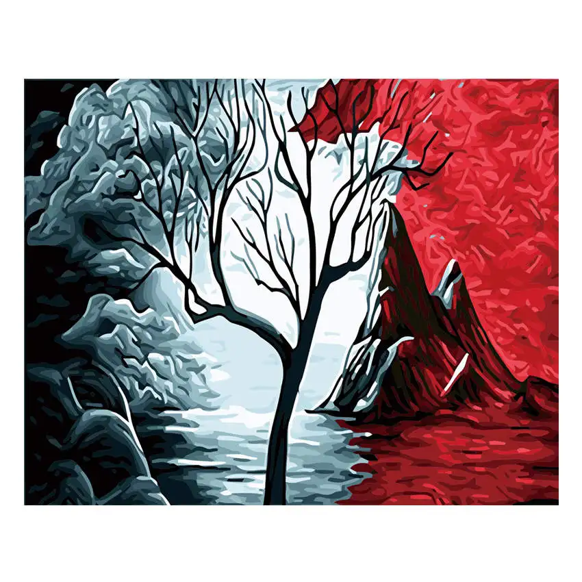 tree Painting 17 Diy живопись по номерам, картины по номерам, Настенная картина, поезд Цифровая живопись маслом - Цвет: tree Painting 17