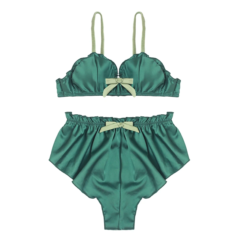 women silk sexy bralette panties sleepwear bra set wireless lingerie young ladies underwear fashion triangle thin pad intimates