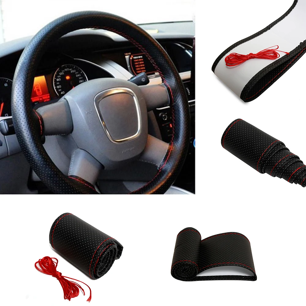 1 шт. черный DIY автомобильный чехол на руль с иглами и резьбой черный PU кожаный автомобильный протектор Инструменты для укладки аксессуары