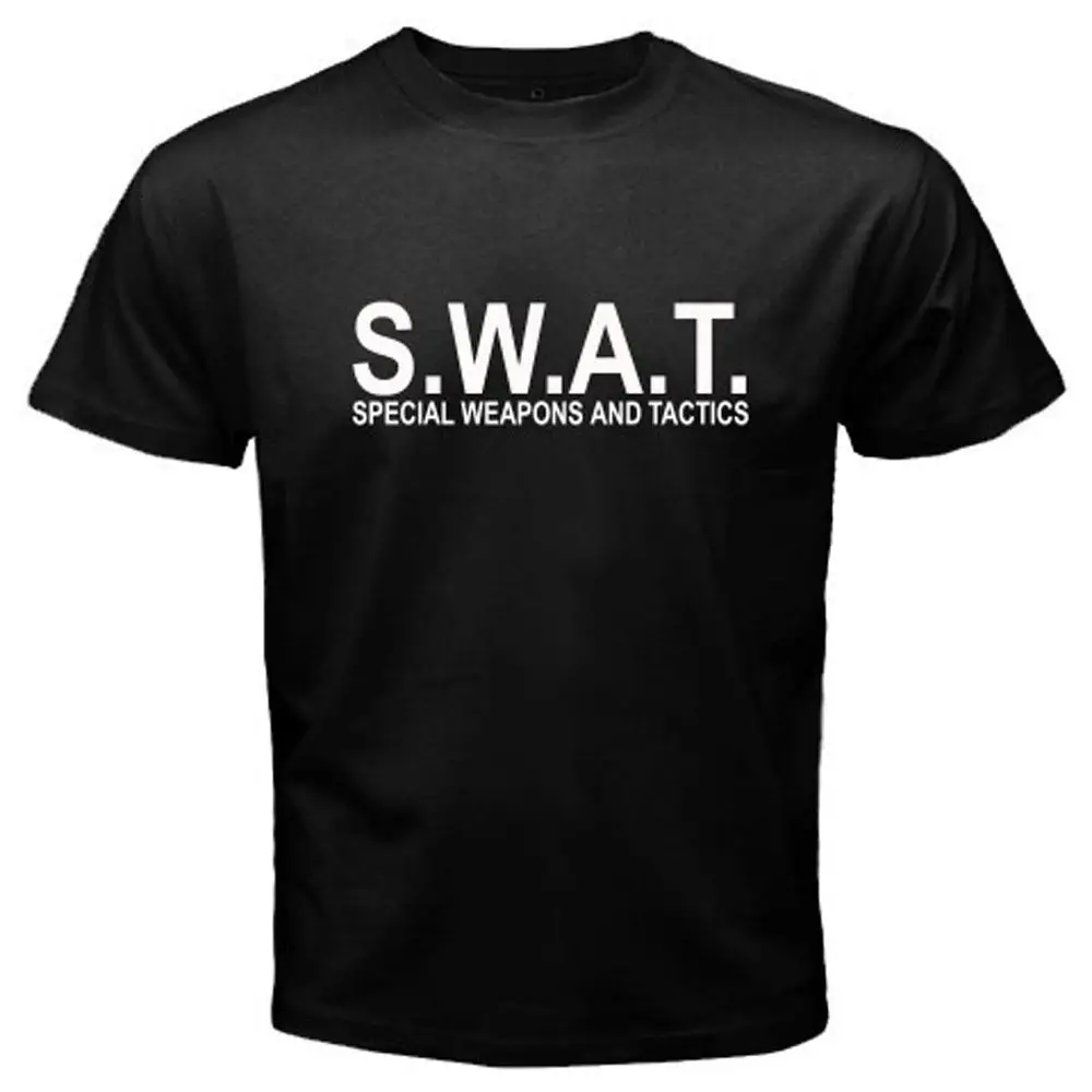 Новинка Мужская черная футболка SWAT с логотипом спецназа оружия и тактики