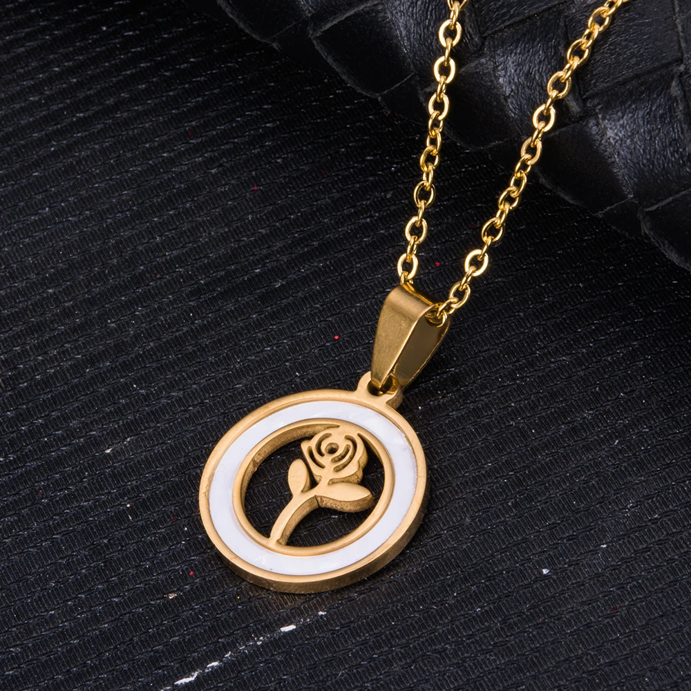 WANDO Fashion beautiful rose stainless steel non-fading gold color amulet energy pendant women birthday party gift P18 | Украшения и