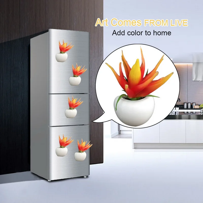 3d Fridge Sticker Magnetic Succulent Plant Fridge Magnet Sticker Bouquet Flower Fridge Potted Plant Sticker For Home Wall Decor