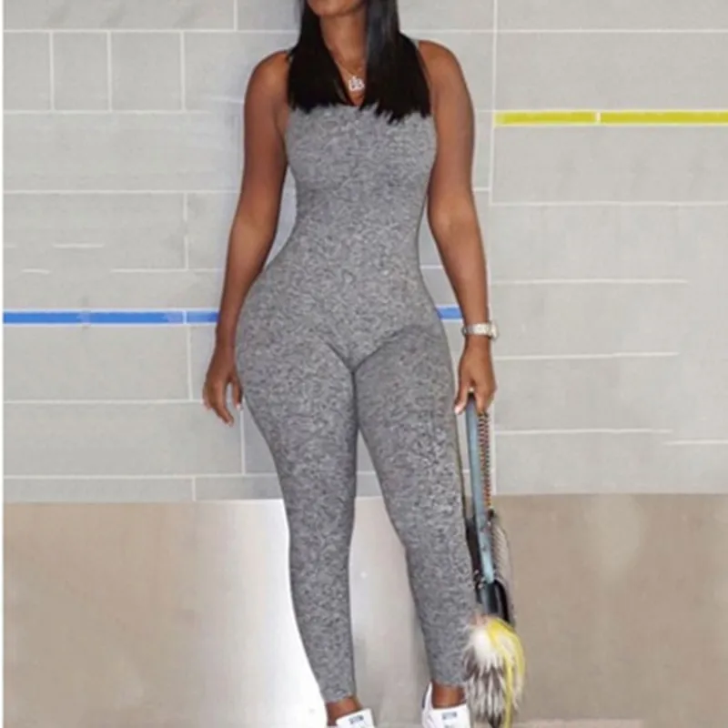 Серый комбинезон хит продаж Женский Повседневный Однотонный женский без рукавов