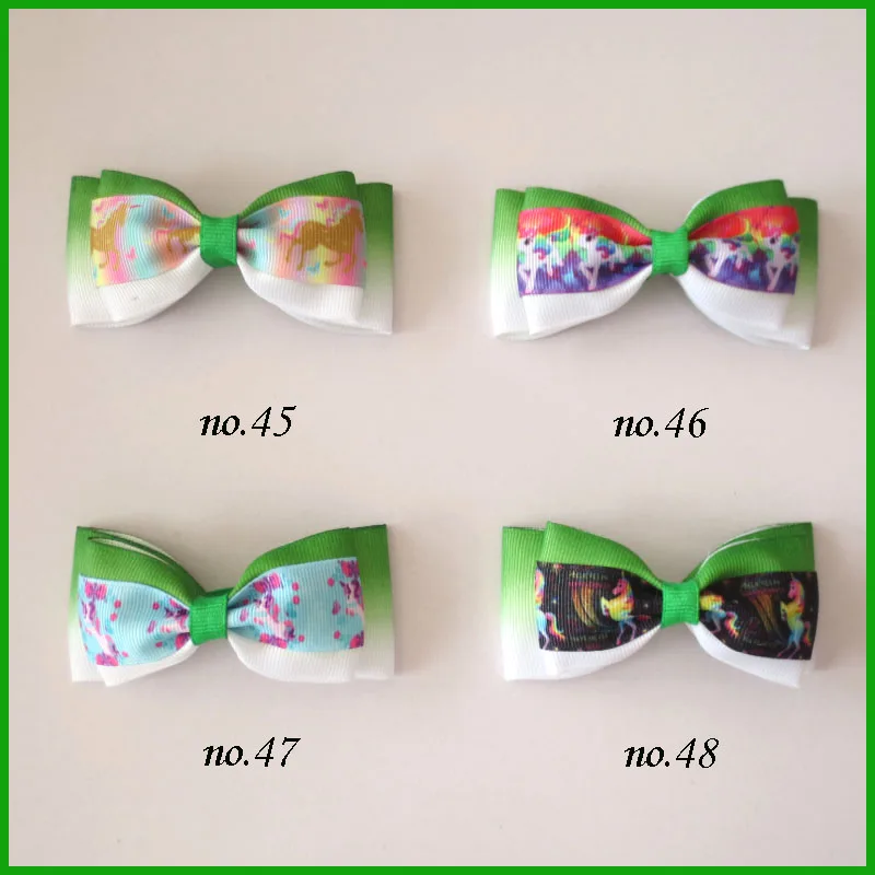 

50 BLESSING Girl 4" Double Bowknot Hair Bow Clip Unicorn Rainbow Baby