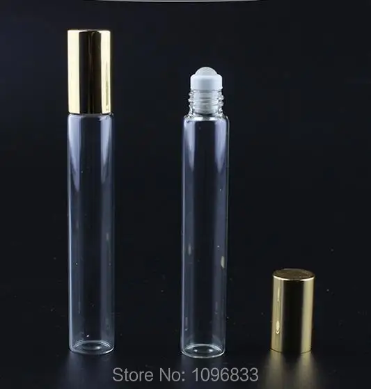 

10ML 10CC Glass Parfum Roll on Bottles, Essential Oil Ball Bottle, Perfume Packing Bottle, Empty Glass Vials Gold Cap, 50pcs/Lot