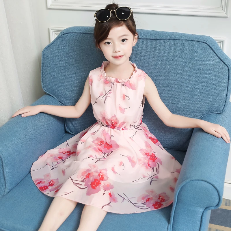 Girls Peony Flower Vintage Dress Summer Children's A Line Sleeveless Retro Floral Pink For Costumes 3-12 Years | Детская одежда и