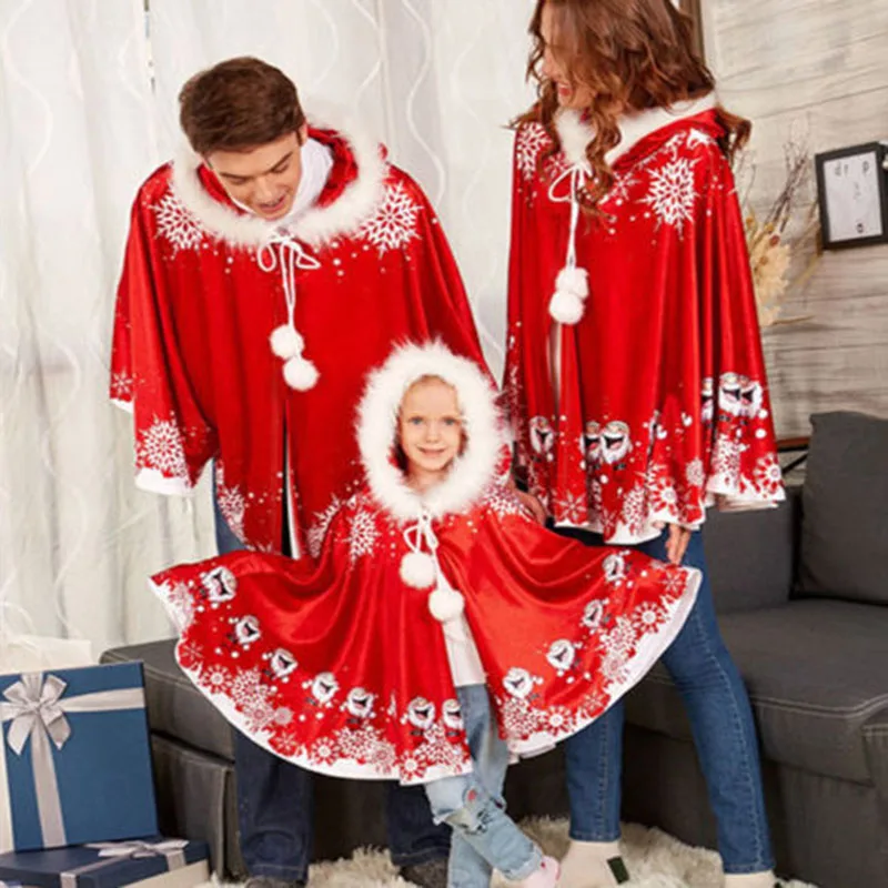 Women Christmas Velvet Hooded Cape Fur Hat Cloak Snowflake Santa Claus Long Sleeve Costume Cosplay | Женская одежда