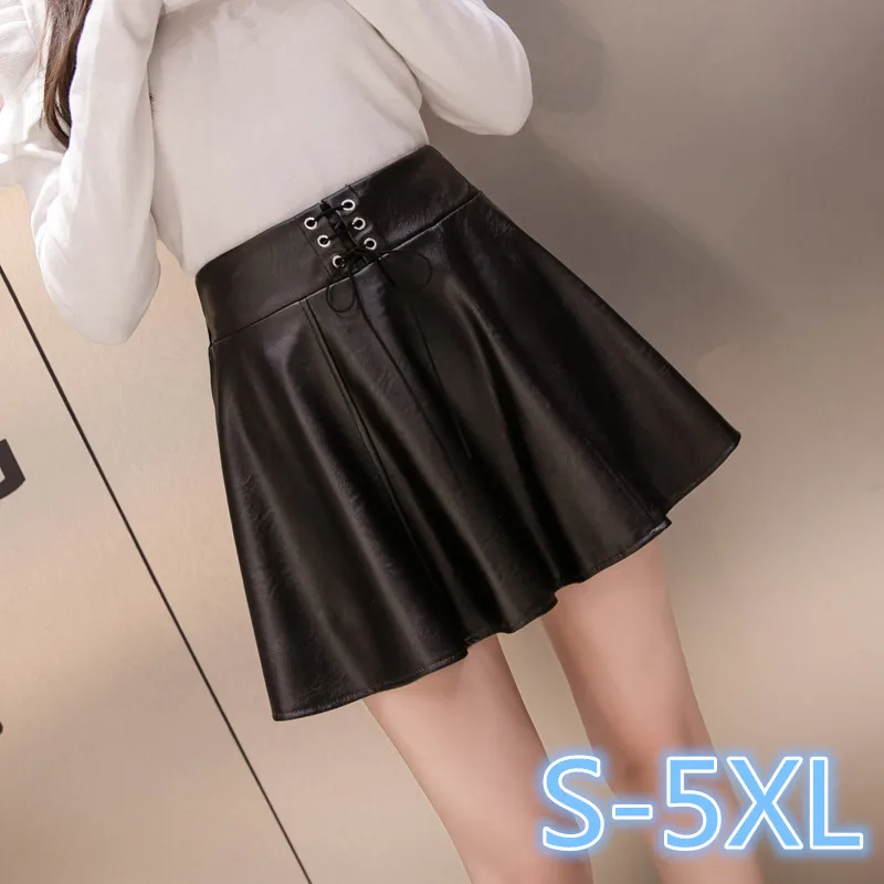 S-3xl 4xl 5xl осенняя и зимняя женская юбка из искусственной кожи размера плюс с