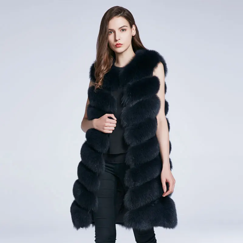 JKP New Long Winter Real Fox Fur Vest Coat 90cm Women Fox Genuine Fur Vest Warm Outerwear Natural HMX-90C enlarge