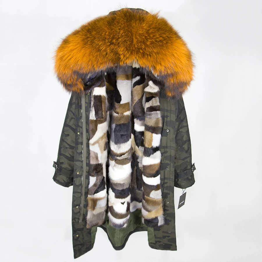 green Camouflage 4 OFTBUY пальто с натуральным мехом, зимняя куртка для женщин, удлиненная Камуфляжная парка, большой воротник из натурального меха енота, капюшон, подкладка из натурального меха норки - Цвет: green Camouflage 4