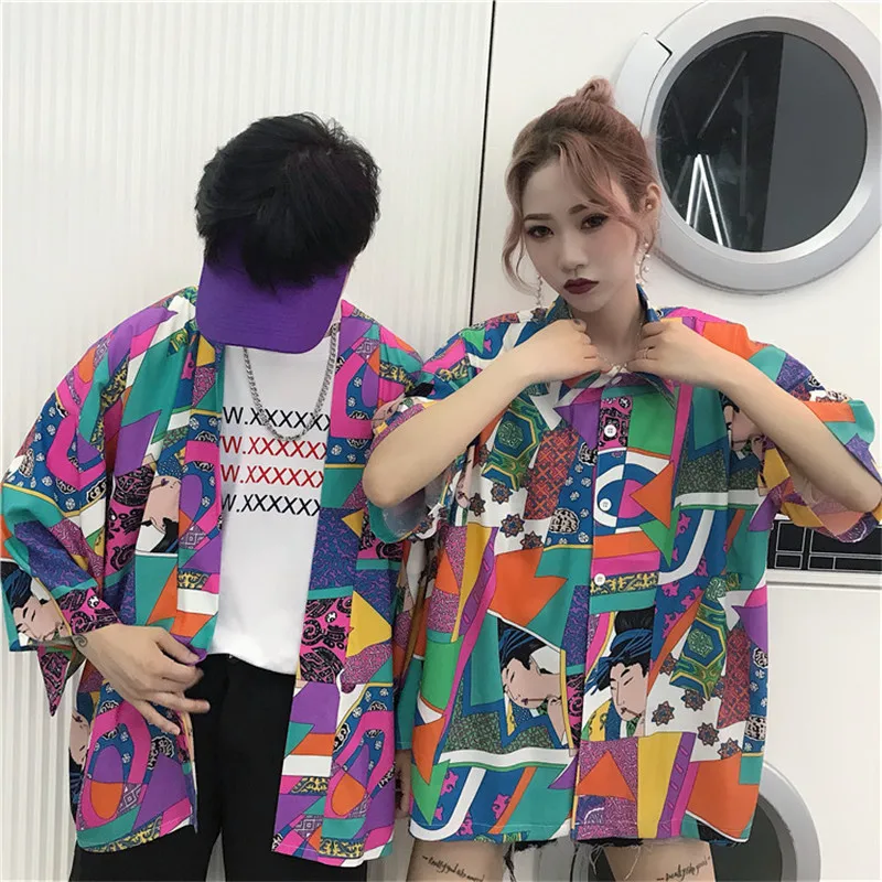 Летняя Новинка Harajuku стиль персонализированные окрашенные печати рубашка