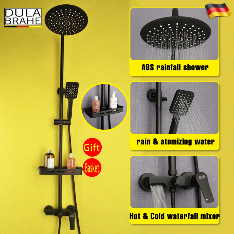 Смеситель для душа для ванной, набор для горячей и холодной воды, термостатический смеситель для ванны, душевая головка, черная настенная душевая система