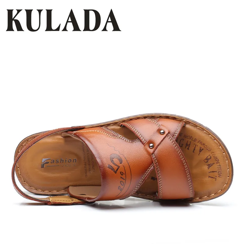 2019 New Men Sandals Shoes Summer Genuine Leather Natural Fashion Hollow-Out Casual Comfortable Men's Beach Slippers | Обувь