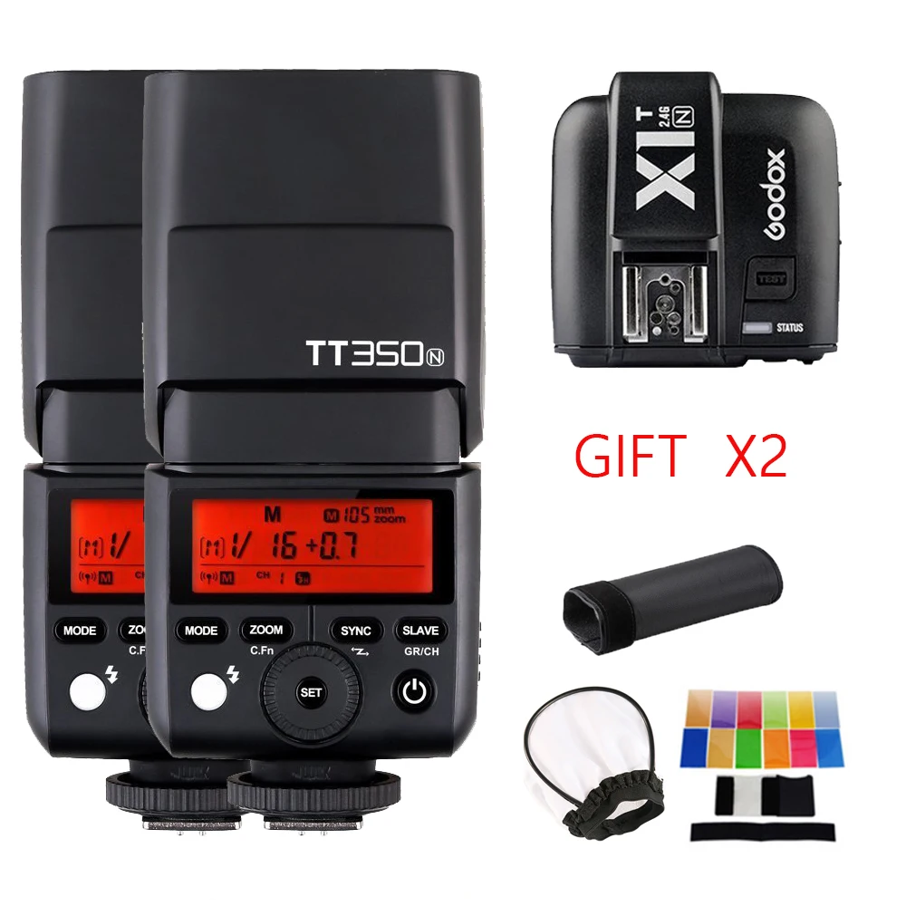 

2x Godox Mini Speedlite TT350N 2.4G HSS 1/8000s TTL GN36 Camera Flash + X1T-N Wireless Trigger Transmitter for Nikon Camera DSLR