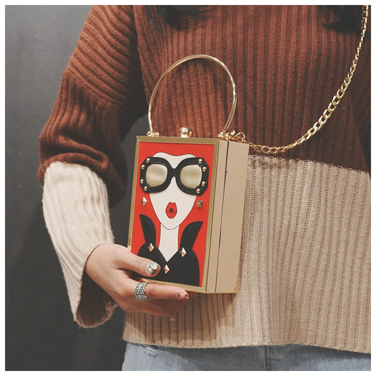 

New Brand Acrylic mini Evening Bag Handbag Totes Women Funny Cute Box HandBags Girls Chain Clutch Vintage Red Mini Party Purse