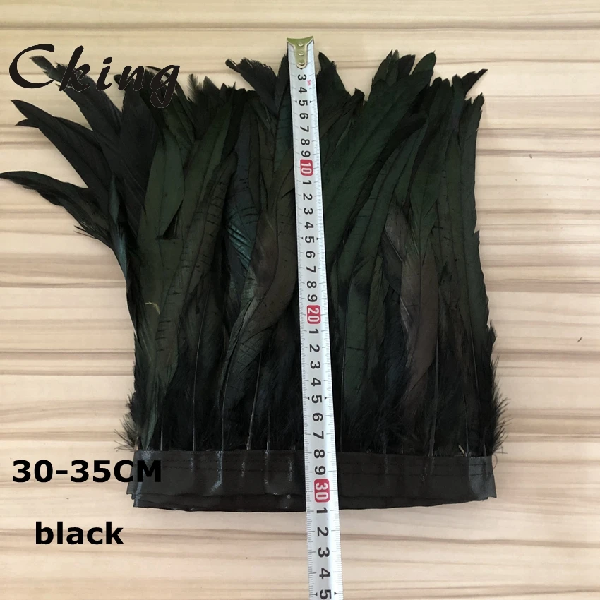 

Hot sale 2 Meter Black Dyed Chicken Rooster Tail Feather Trims Ribbons 10-15CM Strip for Dress Skirt Party Clothing Craft Making