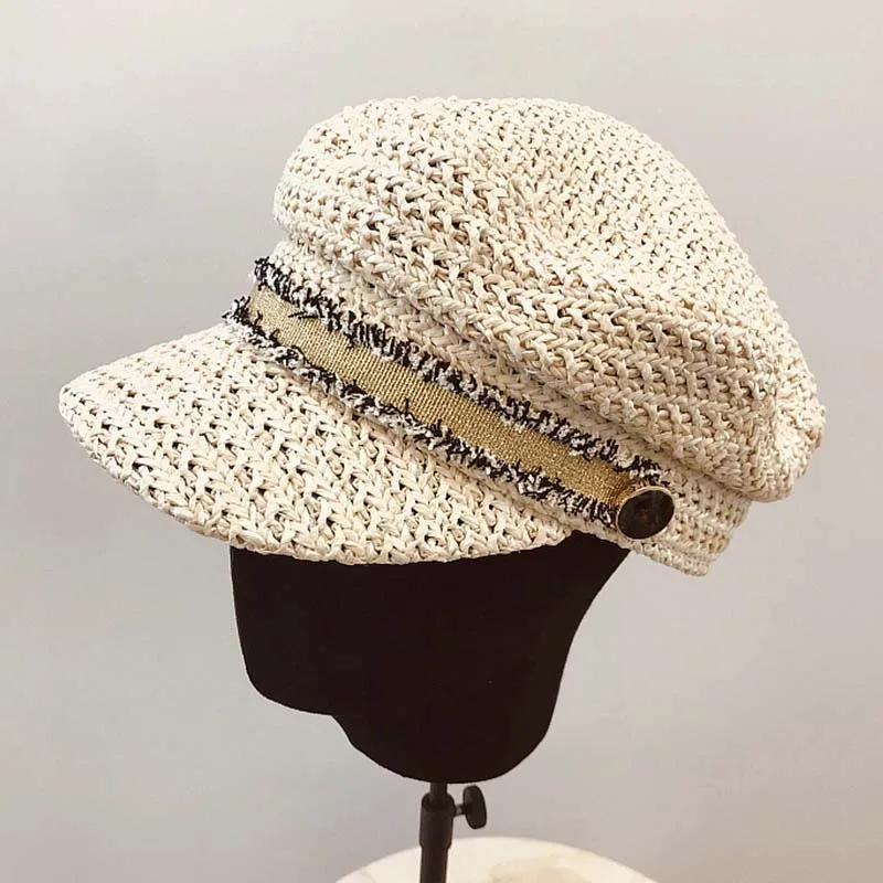 Women Cloche Flat Top Straw Hat Summer Visor Cap for Girl Sun Hat New Fashion UPF 50+ UV Sun Protective Visor Street Beach Hat