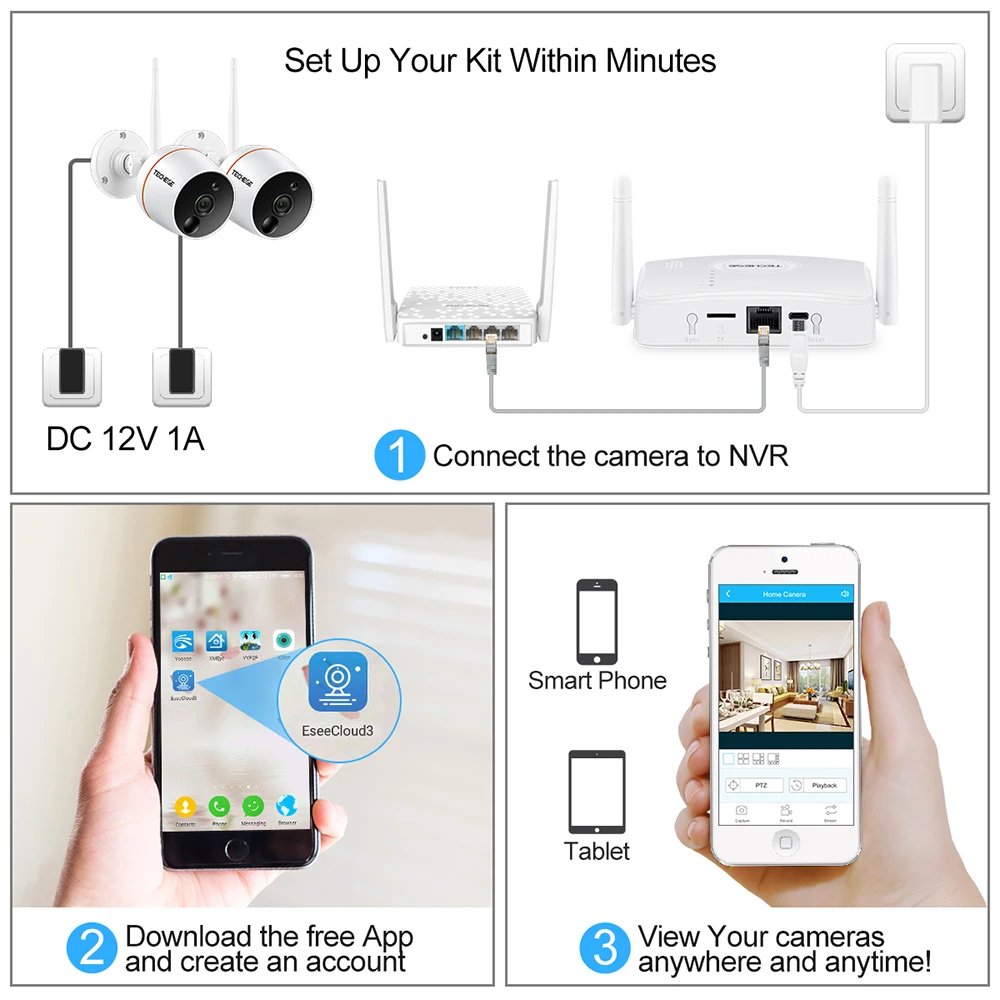 Techege 1080P CCTV камера система WiFi NVR комплект видеонаблюдения Водонепроницаемая