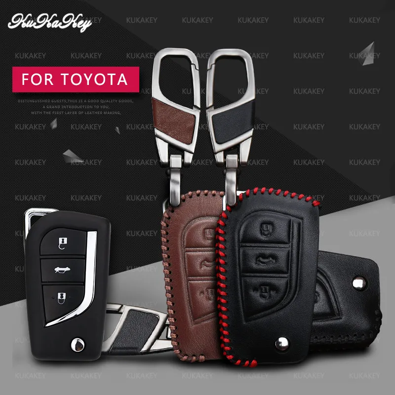 Кожаный чехол KUKAKEY для автомобильных ключей Toyota Hilux Corolla avensis Prado Fortuner RAV4 CHR