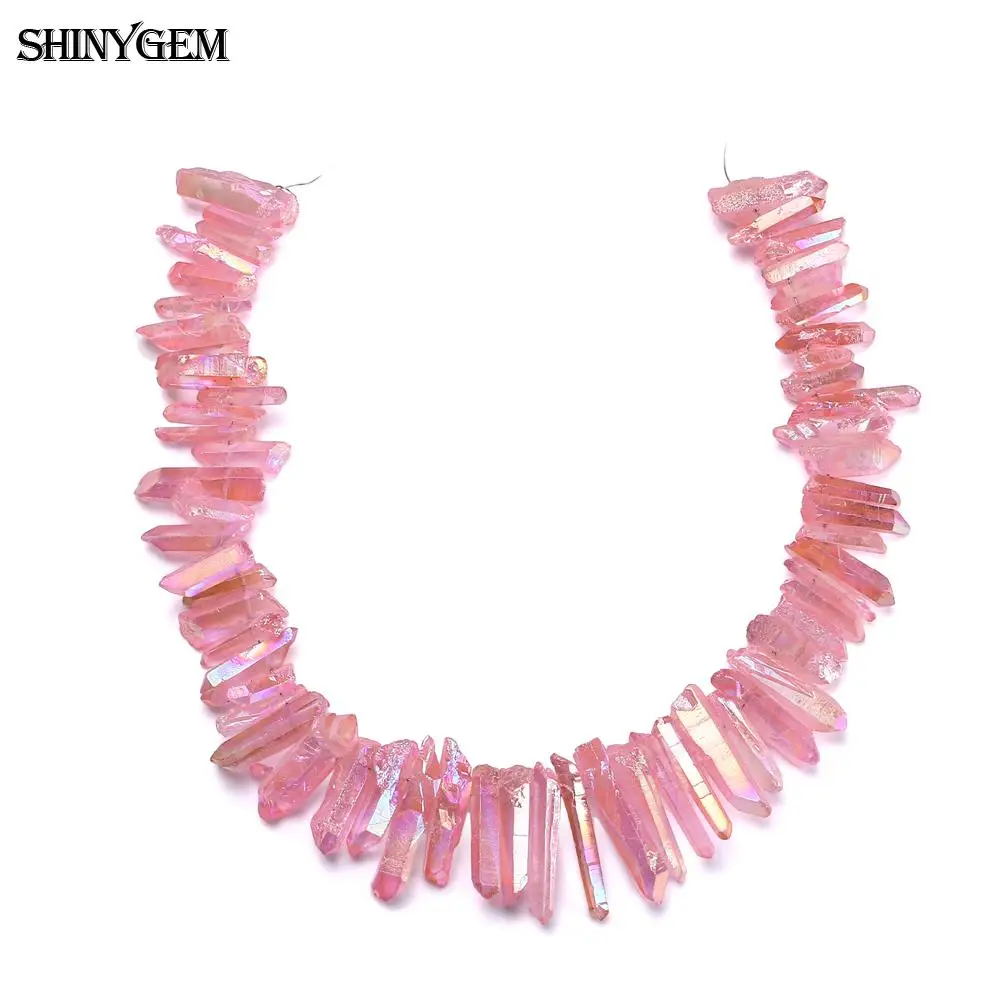 ShinyGem Wholesale Pink Crystal Pillar DIY Column Druzy Point Natural Stone Beads For Necklaces Jewelry Making 50pcs/Lot | Украшения и
