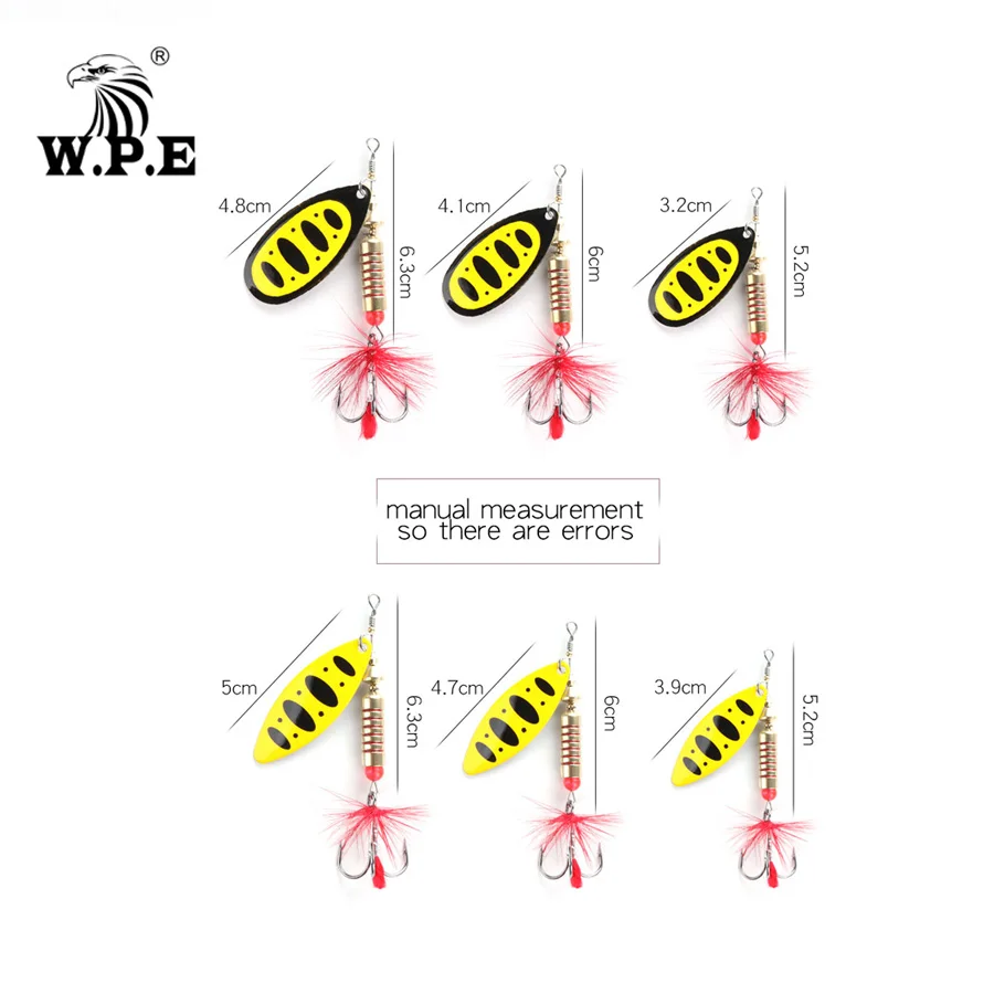 W.P.E New Spinner Lure Hard Bait 1pcs 6.5g/10g/13.5g Spoon Lure Metal Lure Feather Treble Hook Fishing Tackle Bass Fishing Pesca