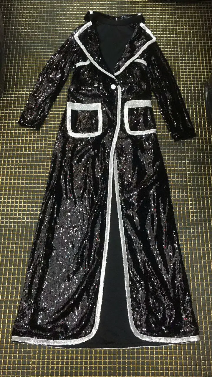 Новинка 2019 модные черные пальто женские вязаные куртки расшитая блестками