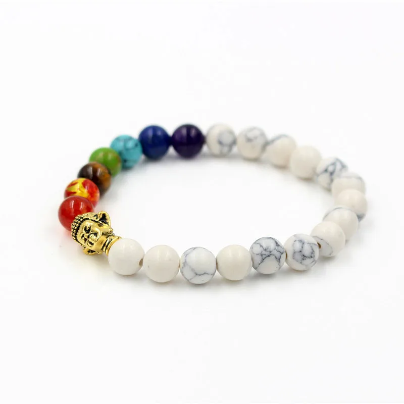 Модный 8 мм белый Howlite камень бисера 7 Чакра Исцеление баланс подвеска в виде