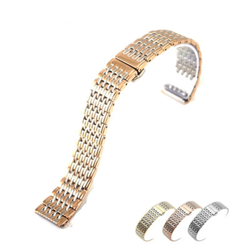 Watch Accessories Thin section Nine beads solid stainless steel watch  strap 13 18 20 22mm men's steel bracelet ladies strap