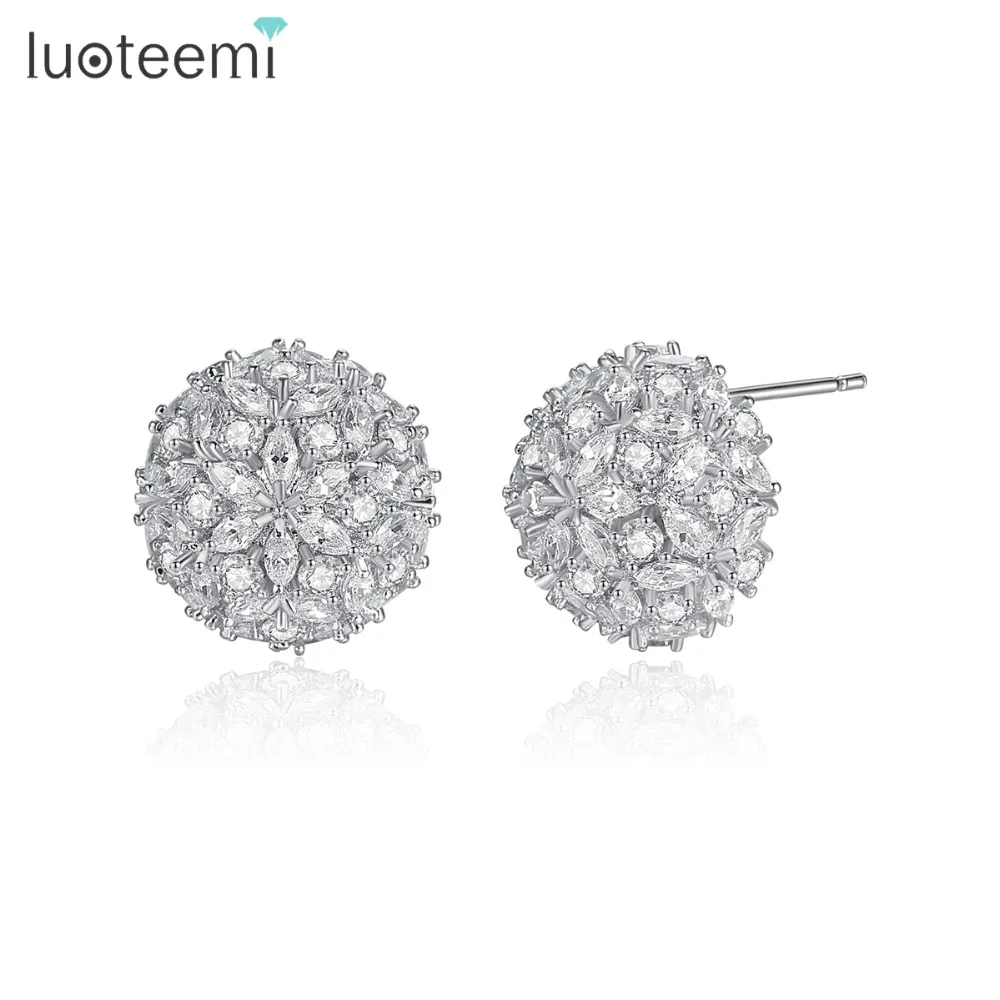 LUOTEEMI, блестящие серьги-гвоздики с половинчатыми шариками для женщин и девочек, для свадебной вечеринки, с микро кубическим цирконием, двойной цвет, модное ювелирное изделие