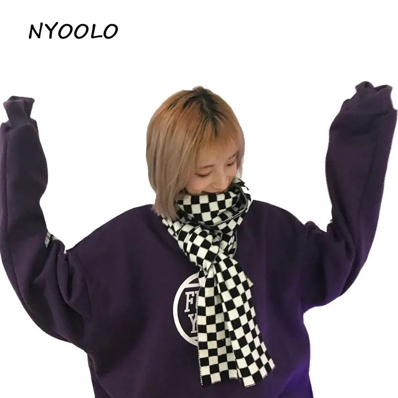 

NYOOLO Street fashion Black white plaid knitted scarves women/men