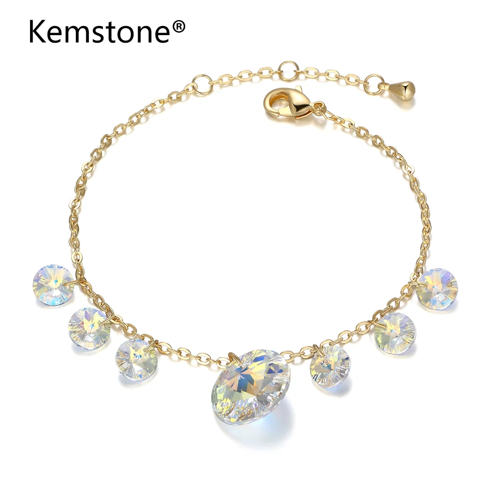 Роскошные украшения Kemstone Стразы золотого цвета Радужный желтоватый CZ браслет из