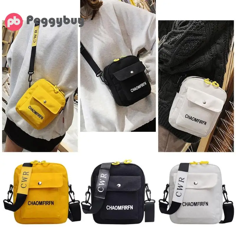 Square Vertical Phone Bag Women's Messenger Bag Letter Print Sports Shoulder Messenger Handbags Unisex Canvas Crossbody Bag