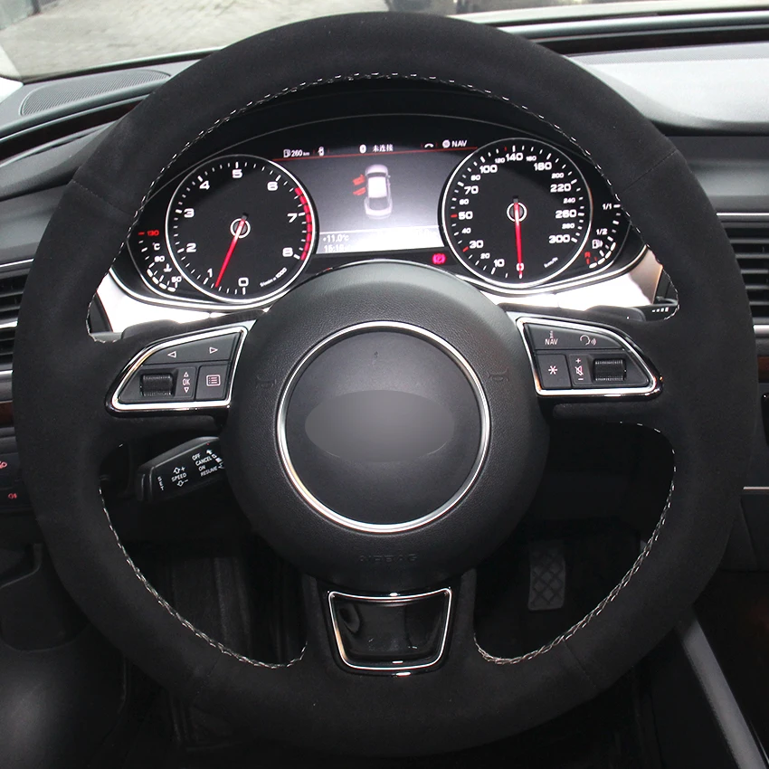 Чехол на руль автомобиля из черной замши для Audi A1 A3 A5 A7|car steering wheel cover|steering coverwheel cover