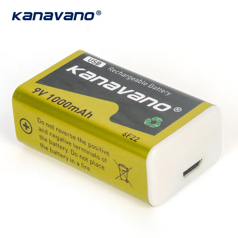 Перезаряжаемый литий-ионный аккумулятор Kanavano 6F22 9 В 1000 мА · ч |