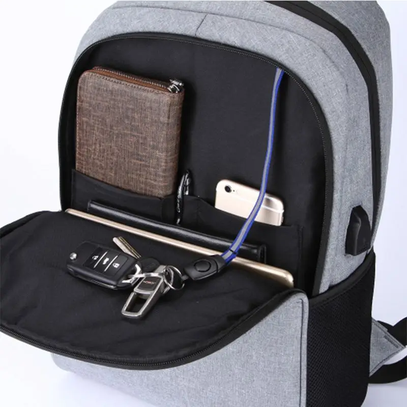 Прочный дорожный рюкзак с USB портом для зарядки мужской Школьный деловой двумя