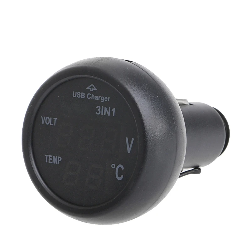 3in1 Car Auto Digital LED Thermometer USB Charger Cigarette Voltmeter RGN | Volt Meters