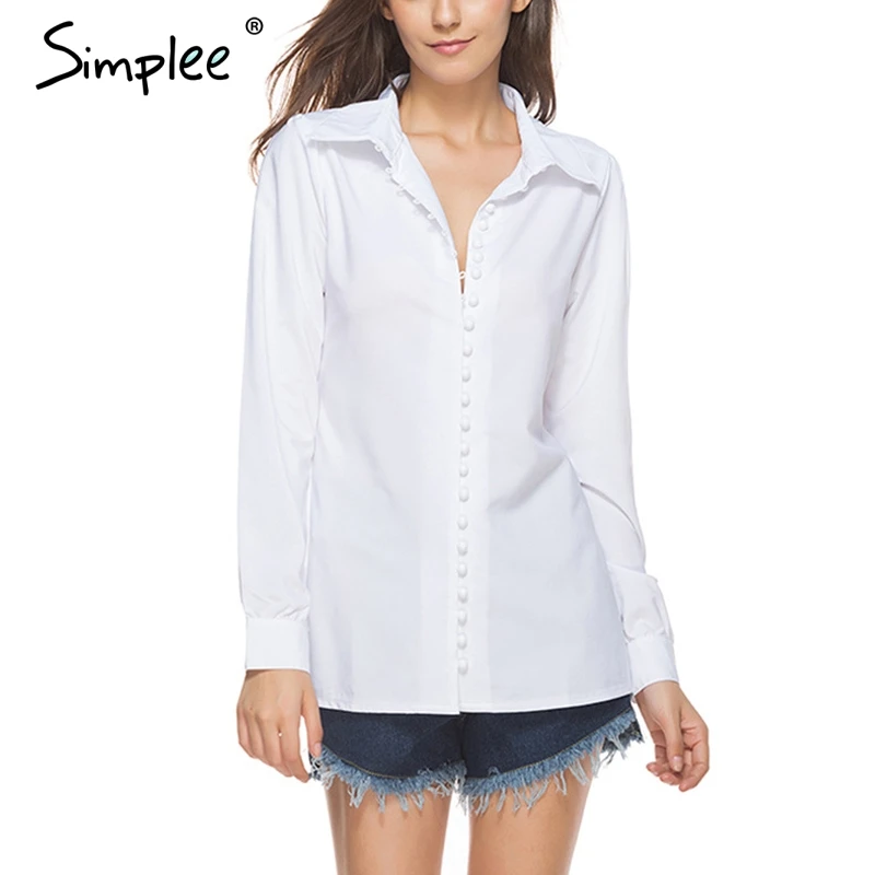 Женская блузка на кнопках Simplee белая Повседневная офисная с отложным воротником