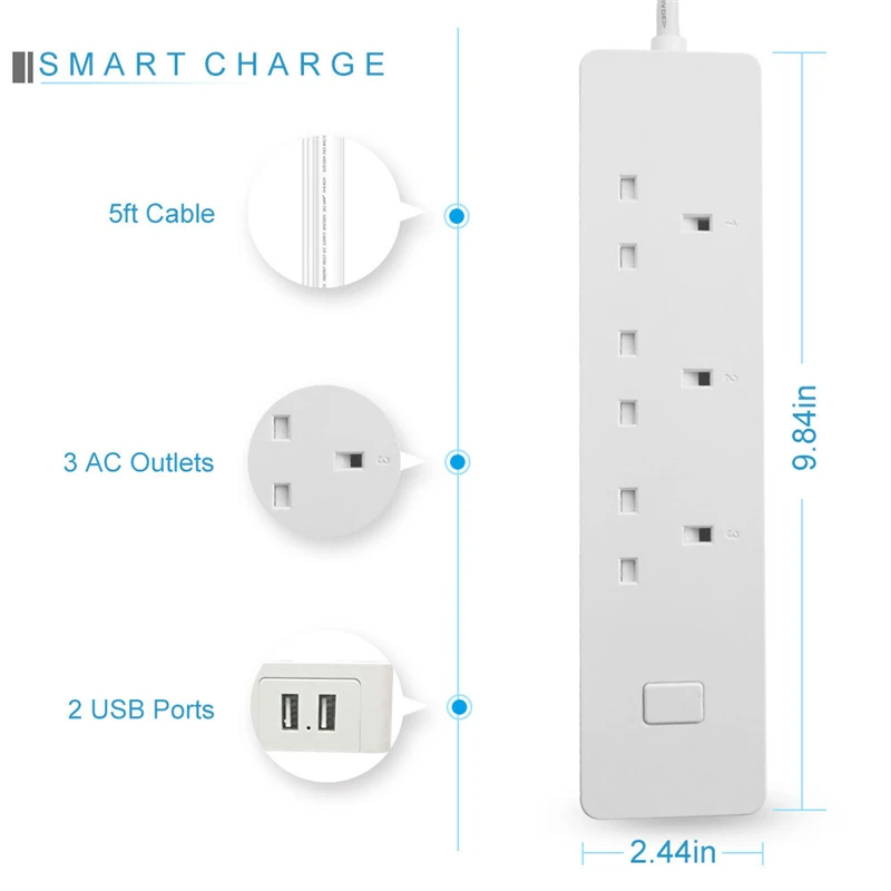 Wi Fi умная розетка с 1 5 кабелем 3 гнезда EU UK вилка power Monitor 2 usb порта Выход работает