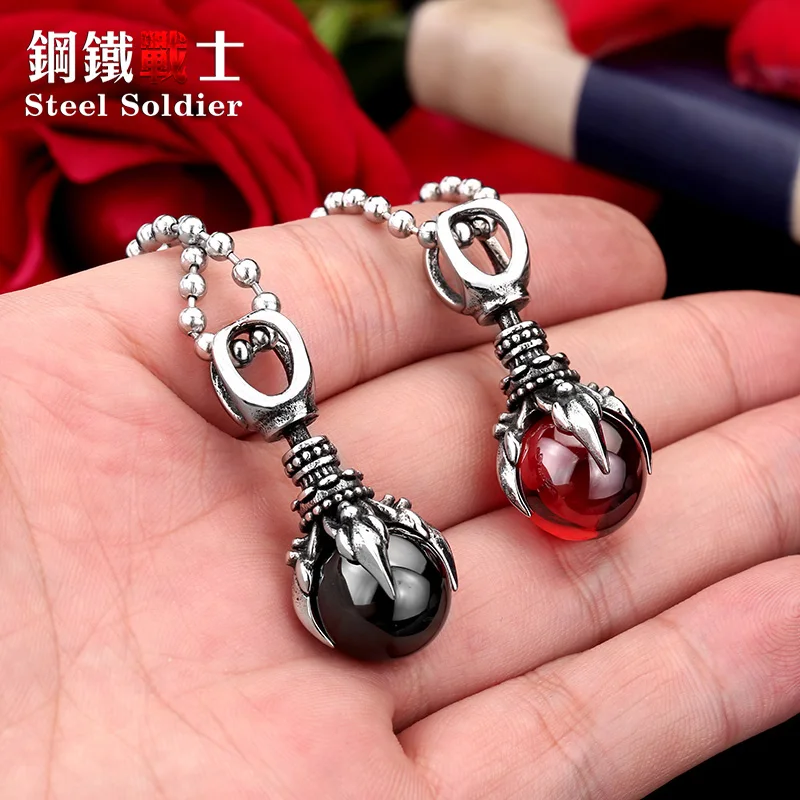 Сталь солдат изысканный нержавеющей стали коготь камень кулон красный черный