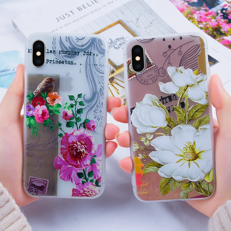 Цветок чехол на айфон 7 8 Plus XS Max Мягкий ТПУ силиконовый матовый чехлы X 6S 5 SE